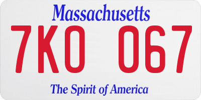 MA license plate 7KO067