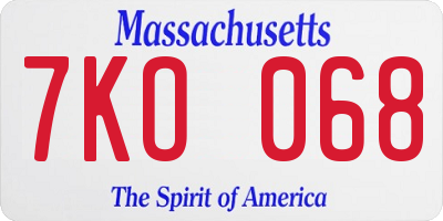 MA license plate 7KO068