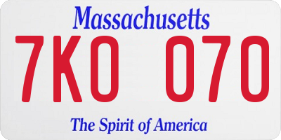 MA license plate 7KO070