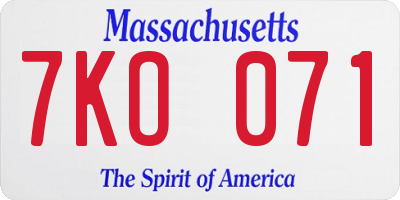 MA license plate 7KO071