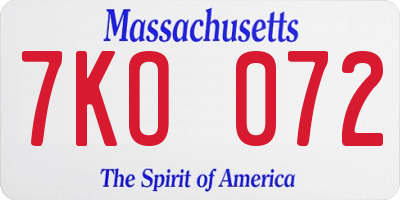 MA license plate 7KO072