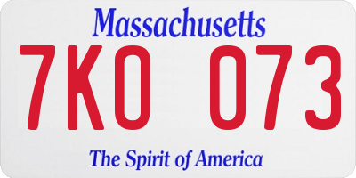 MA license plate 7KO073