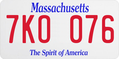 MA license plate 7KO076