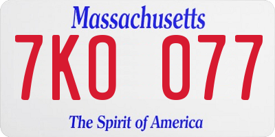 MA license plate 7KO077