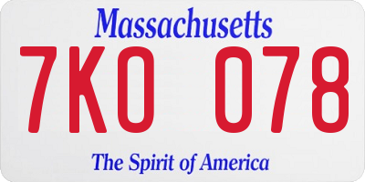 MA license plate 7KO078