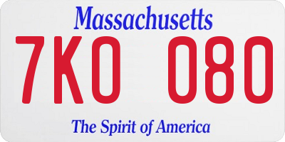 MA license plate 7KO080
