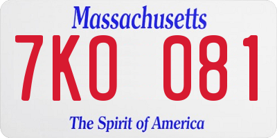 MA license plate 7KO081