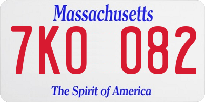 MA license plate 7KO082