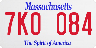 MA license plate 7KO084