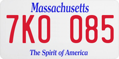 MA license plate 7KO085