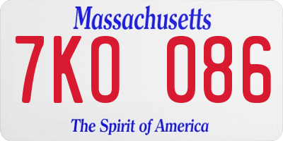 MA license plate 7KO086