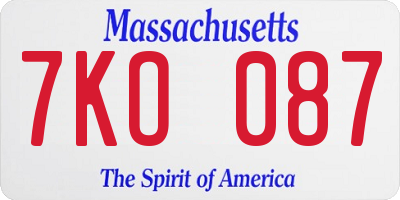 MA license plate 7KO087