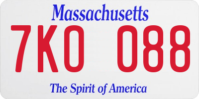 MA license plate 7KO088