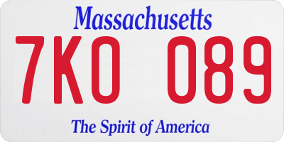 MA license plate 7KO089