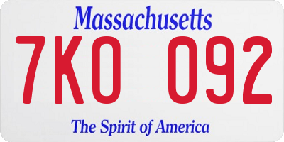 MA license plate 7KO092
