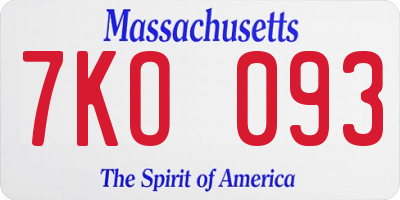 MA license plate 7KO093