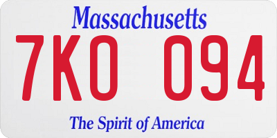 MA license plate 7KO094