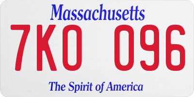 MA license plate 7KO096