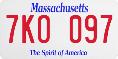 MA license plate 7KO097
