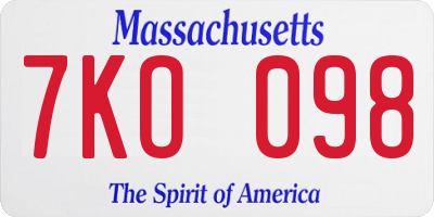 MA license plate 7KO098