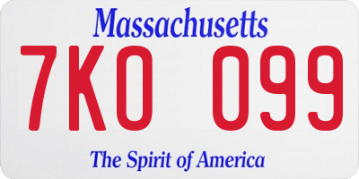 MA license plate 7KO099