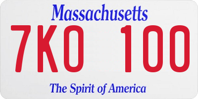 MA license plate 7KO100