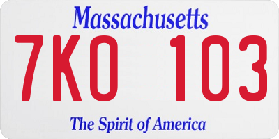 MA license plate 7KO103