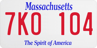 MA license plate 7KO104
