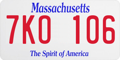 MA license plate 7KO106