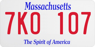 MA license plate 7KO107
