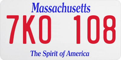MA license plate 7KO108