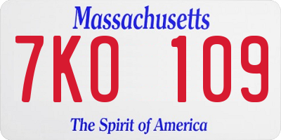MA license plate 7KO109