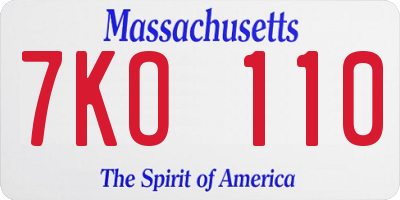 MA license plate 7KO110
