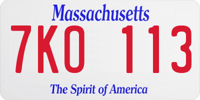 MA license plate 7KO113