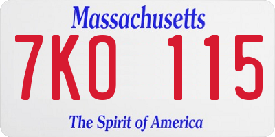 MA license plate 7KO115