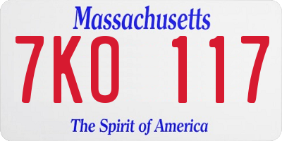MA license plate 7KO117