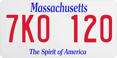 MA license plate 7KO120