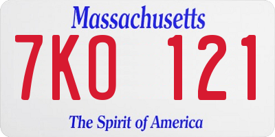 MA license plate 7KO121
