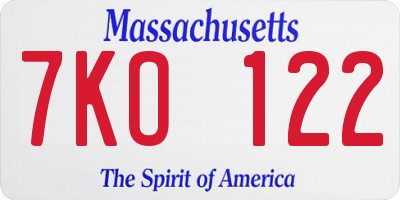 MA license plate 7KO122