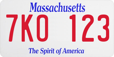 MA license plate 7KO123