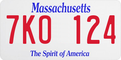 MA license plate 7KO124