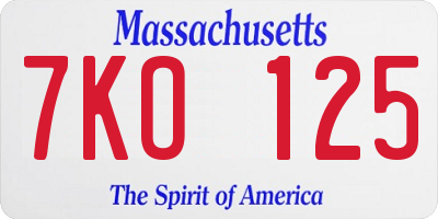 MA license plate 7KO125