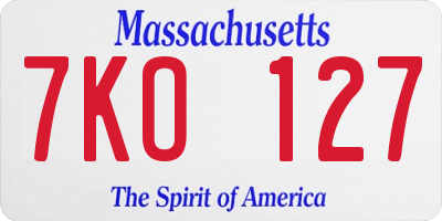 MA license plate 7KO127