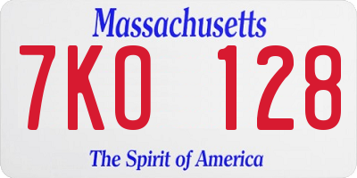 MA license plate 7KO128