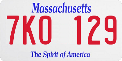 MA license plate 7KO129