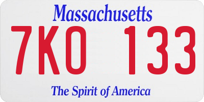 MA license plate 7KO133