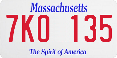 MA license plate 7KO135