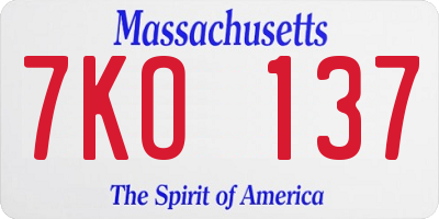 MA license plate 7KO137