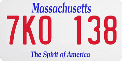 MA license plate 7KO138