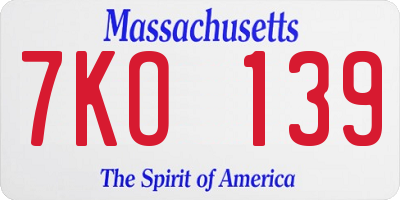 MA license plate 7KO139